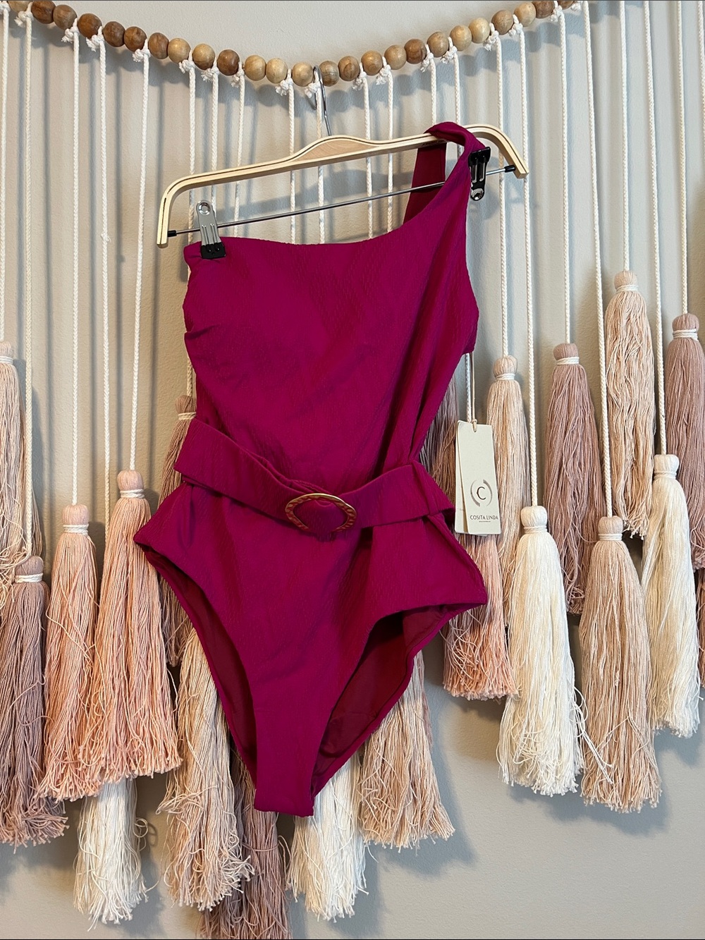 Costa Blanca One-Shoulder Kids One-Piece Swimsuit in Magenta NWT Size L